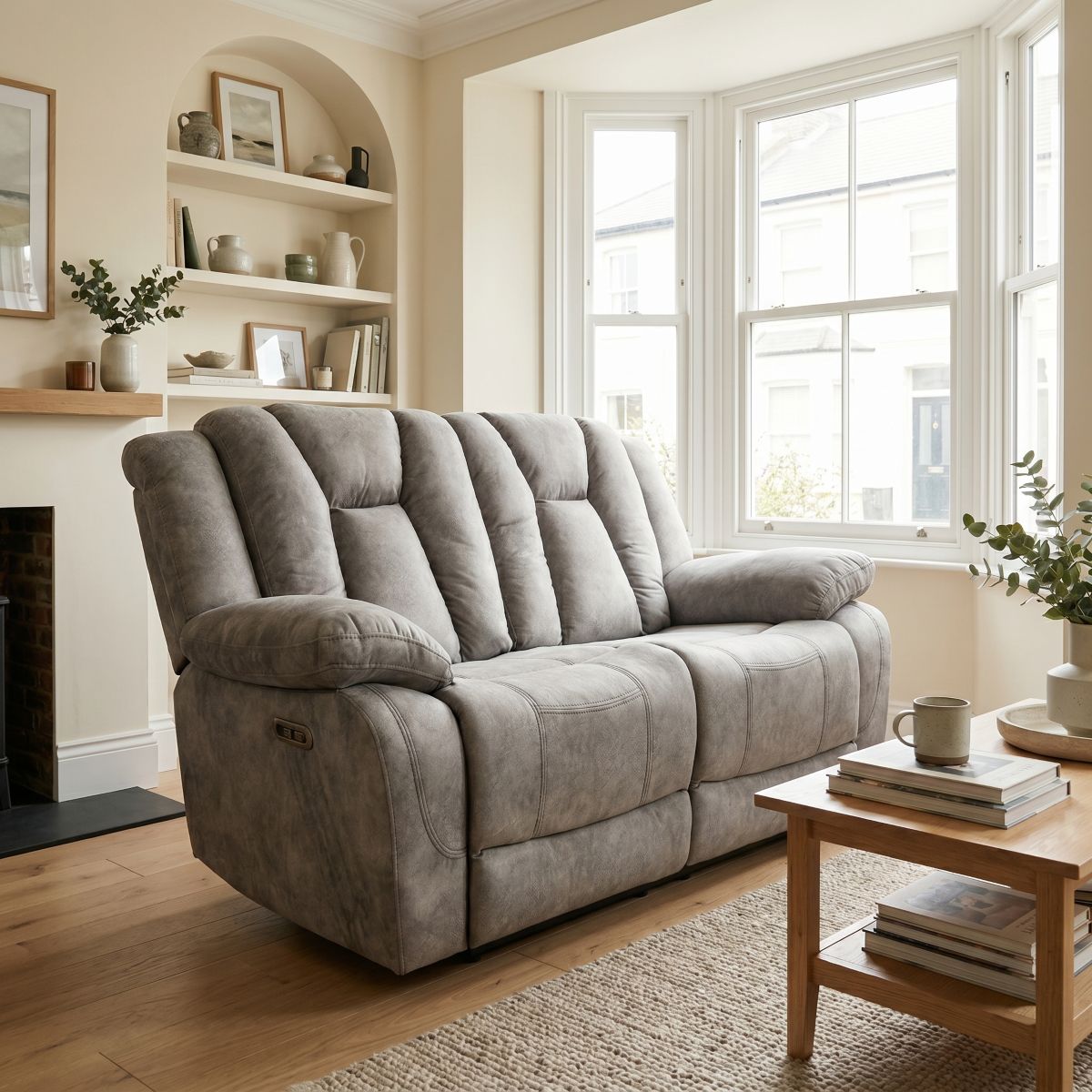 Halle Power Recliner 2 Seater Fabric Sofa in colour Light Grey