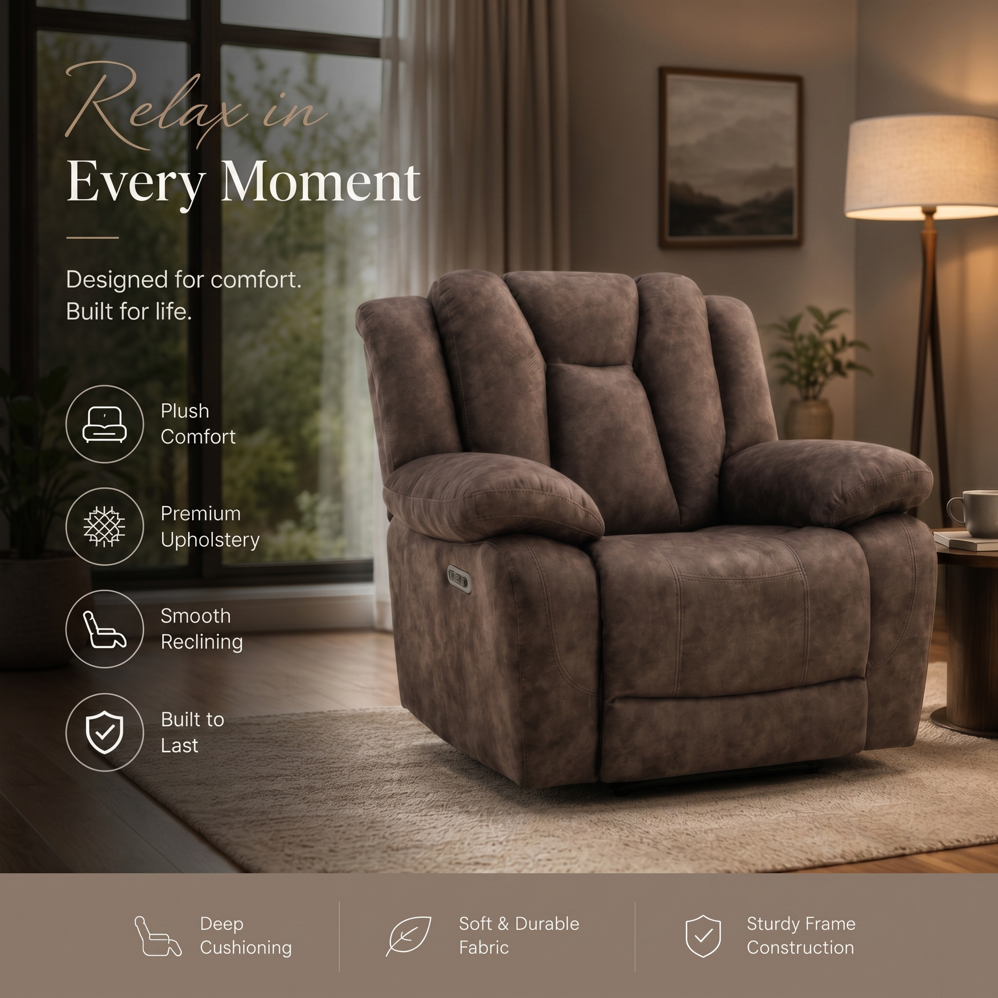 Halle Power Recliner Fabric Armchair Sofa in Fawn Colour
