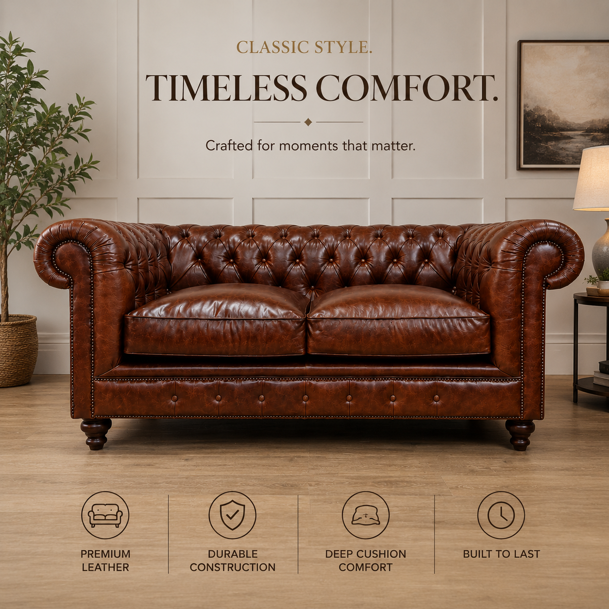 Nico Chesterfield 2 Seater Leather Sofa Handmade in UK