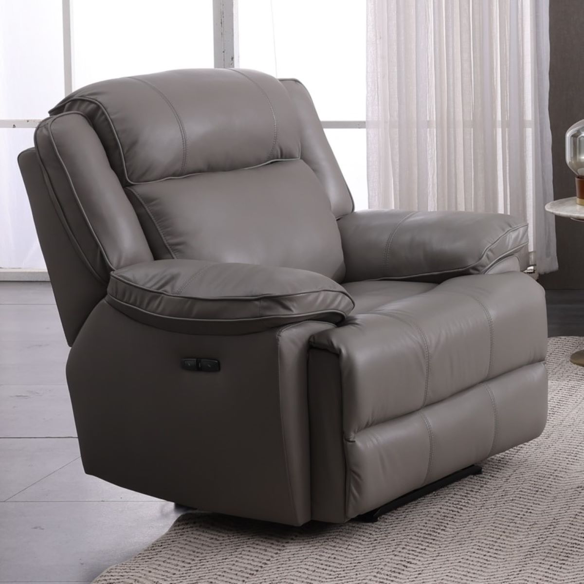 Georgia Leather Manual Recliner Armchair Sofa Grey Upholstery