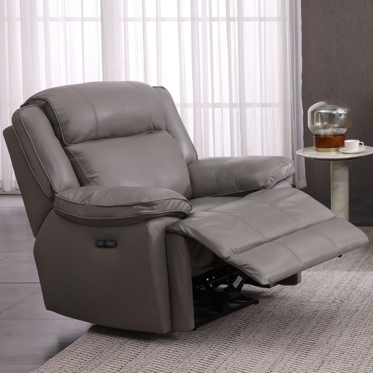 Georgia Leather Manual Recliner Armchair Sofa Grey Upholstery