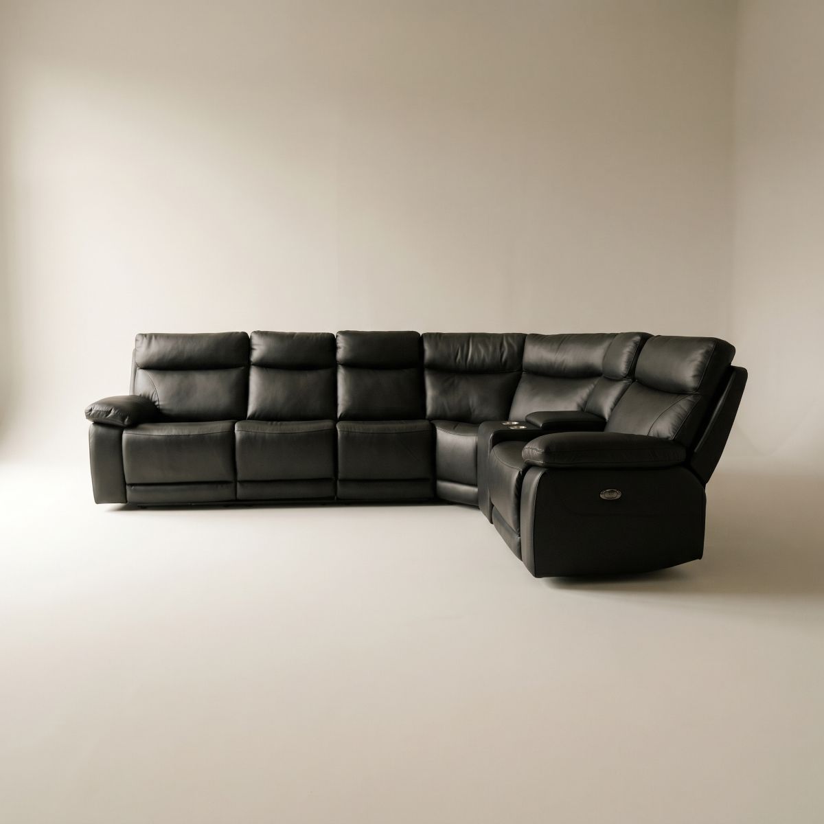 Houston Modular Corner Power Recliner Black Leather Sofa 