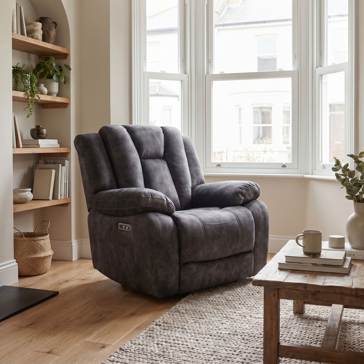 Halle Power Recliner Armchair Fabric in colour Dark Grey